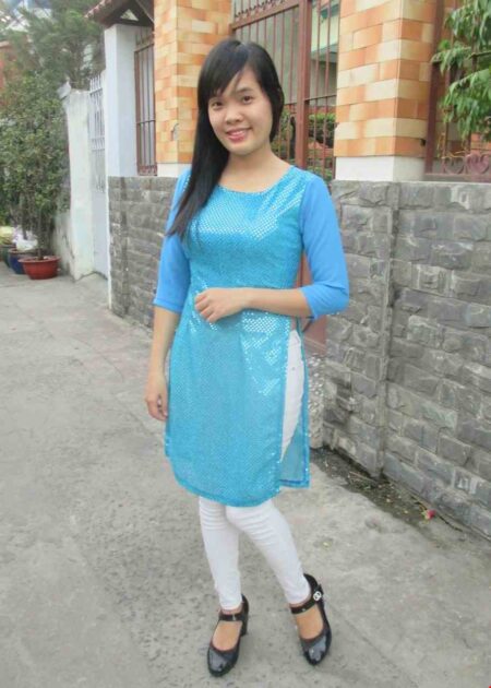 Áo dài cách tân kim sa xanh