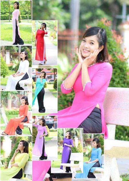 Áo dài chiffon cam kết ngọc