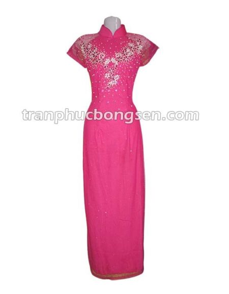 Áo dài lụa kết cườm 01