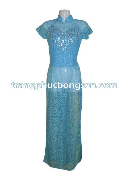 Áo dài lưới kết cườm 04