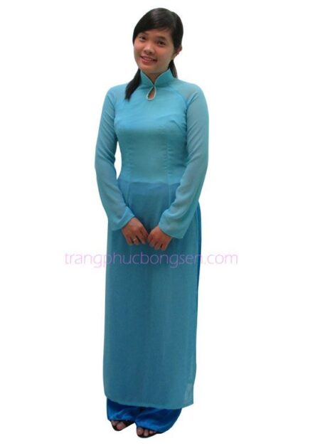 Áo dài voan cổ giọt nước màu xanh da trời