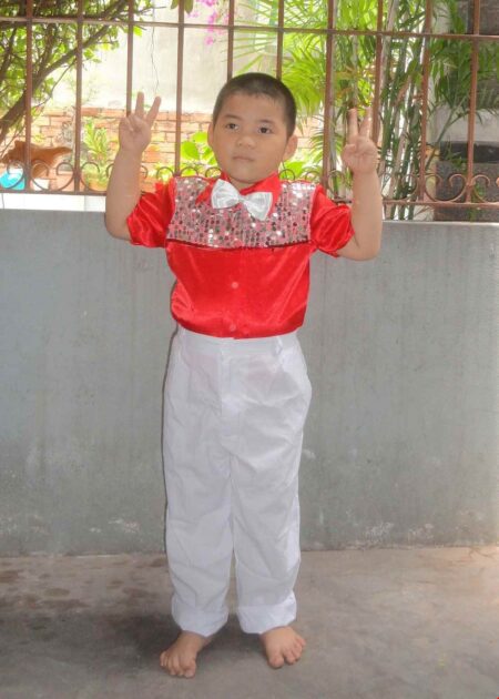 Áo sơ mi mầm non nam vải bóng phối kim