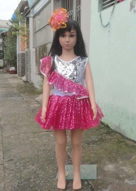 Áo váy kim sa mầm non trắng hông bèo chéo