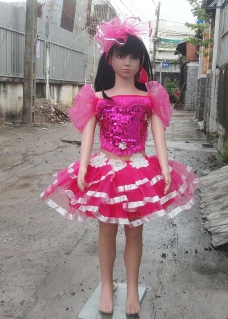 Áo váy mầm non kim sa hồng 3 tầng