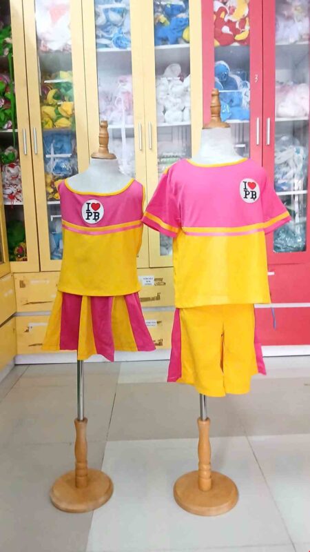 Áo váy múa cổ động vàng phối hồng