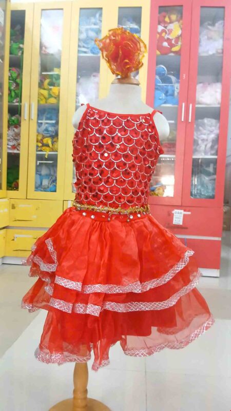 Áo váy múa trẻ em kim sa đỏ váy 3 tầng đính đá