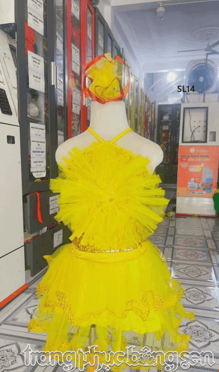 Áo váy múa trẻ em kim sa vàng bông to