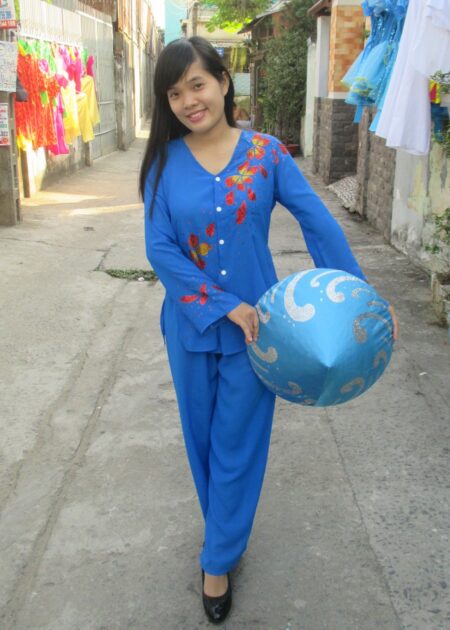 Bà ba nữ voan hoa kim tuyến màu xanh