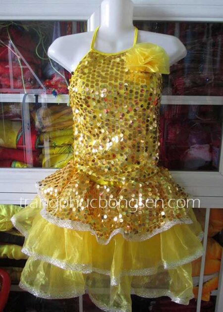 Đầm múa kim sa trẻ em cổ yếm váy rời màu vàng