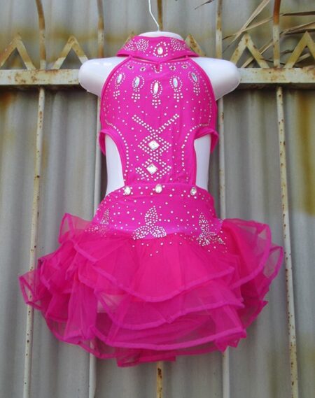 Đầm múa la tinh trẻ em màu hồng đính đá