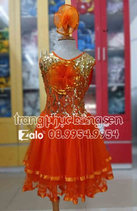 Đầm múa trẻ em cam sát nách -mầm non