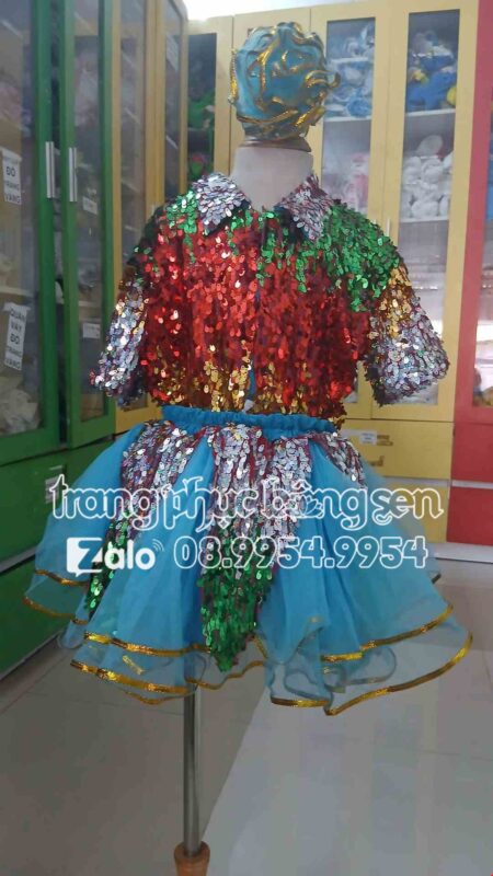 Đầm múa trẻ em kim sa xanh dương