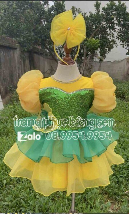 Đầm múa trẻ em màu xanh lá vàng