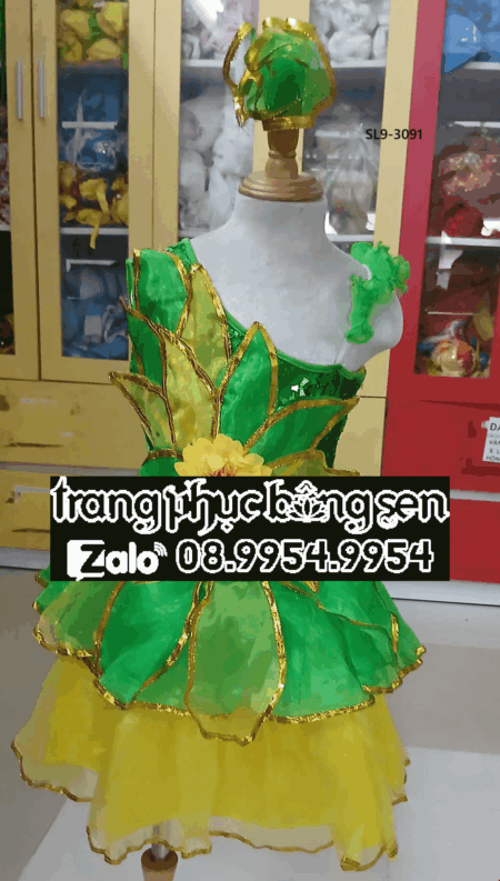 Đầm múa trẻ em xanh lá hoa mai - đầm bồng mầm non