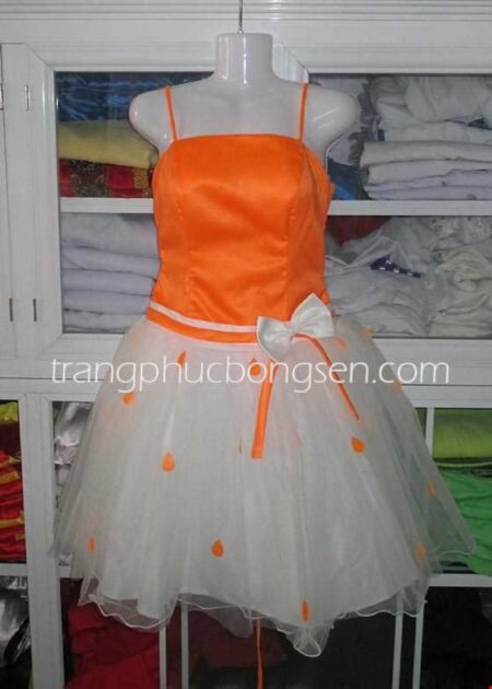 Đầm voan phồng 3 lớp màu cam