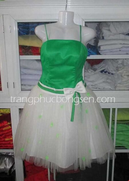 Đầm voan phồng 3 lớp màu xanh lá