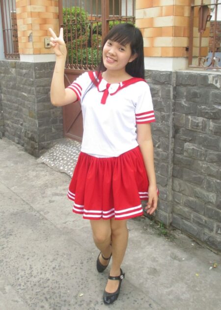 Đồ cổ động áo + váy đỏ trắng