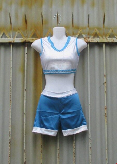 Đồ múa trẻ em quần xanh áo da cổ tròn