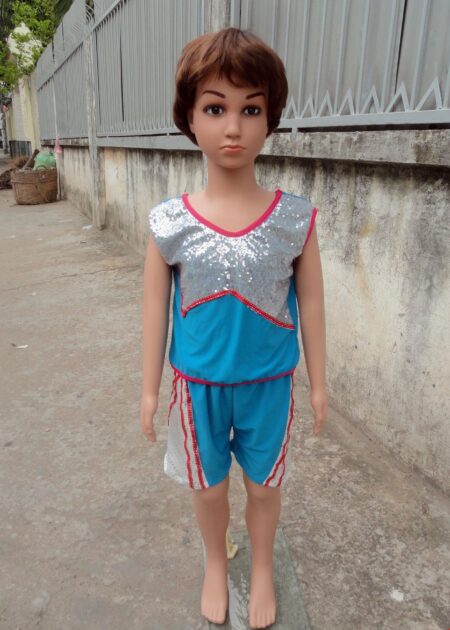 Đồ nhảy aerobic mầm non nam quần áo xanh biển phối kim sa