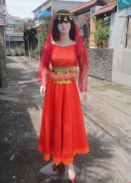 Trang phục Ấn Độ (múa bụng, belly dance) áo váy kim sa đỏ