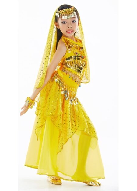 Trang phục Ấn Độ (múa bụng, belly dance) trẻ em yếm, váy kim sa vàng