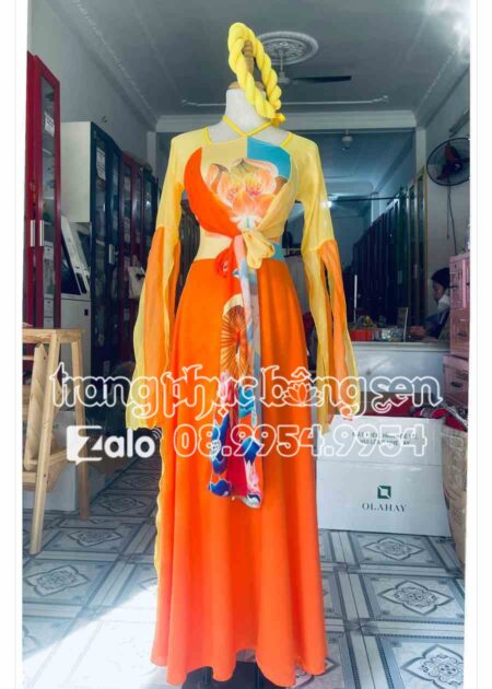 Trang phục đầm múa tứ thân cách điệu cam vàng