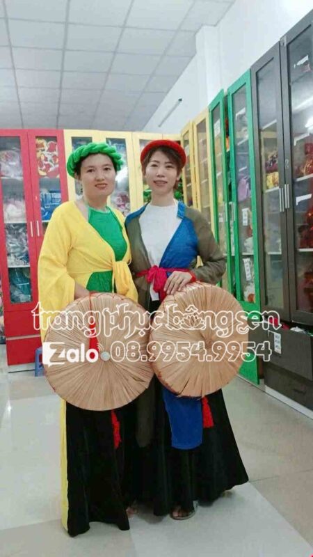 Trang phục đầm múa tứ thân vàng - xám