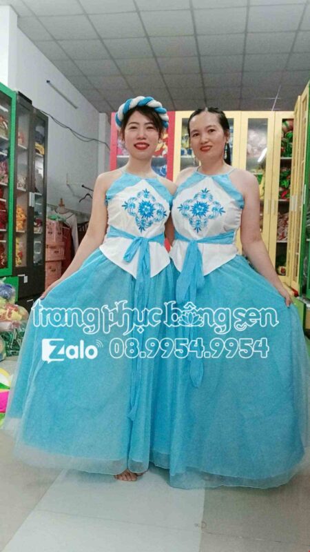 Trang phục đầm múa tứ thân xanh dương