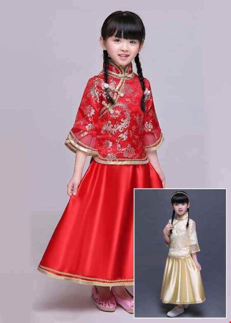 Trang phục sườn xám nữ mầm non vải gấm