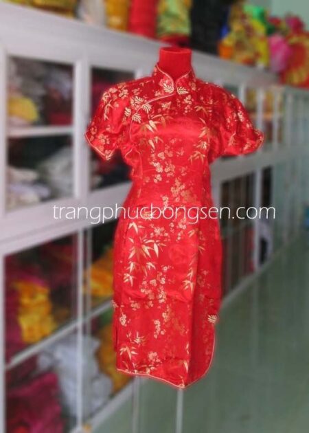 Trang phục Sườn Xám trẻ em màu đỏ lá trúc