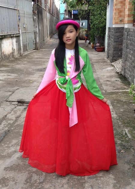 Tứ thân trẻ em màu hồng - xanh