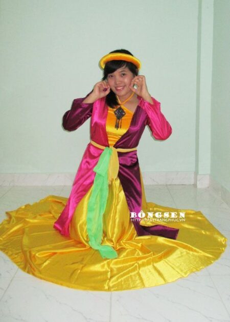 Tứ thân vải phi bóng màu Hồng - Tím